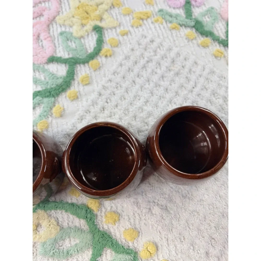 West Bend Vintage‎ Brown Glazed Stoneware Individual Bean Pots Set of 3 Crocks